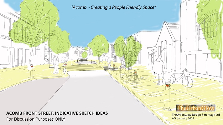 An artists sketch of the potential view of a people friend place in the central area of Front Street