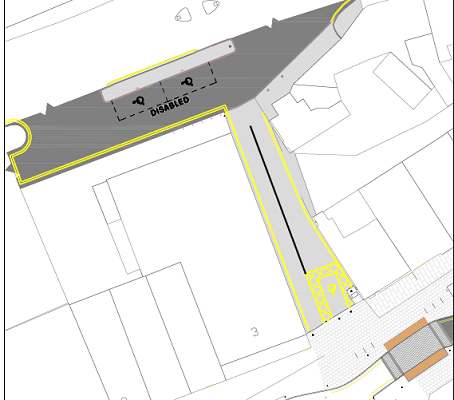 A technical drawing of the blue badge parking outside Cross Street
