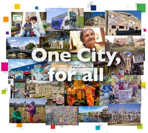 Montage of York people and places, with the words 'One City, for all'.