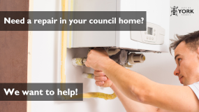 a man fixing a boiler with need a repair in your council home? We want to help! Written on the left of the image