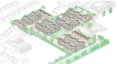 An aerial drawing of the Burnholme Green site