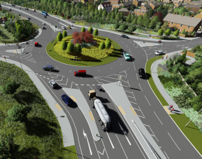 A CGI image of the outer Ring Road showing an example of an upgraded roundabout