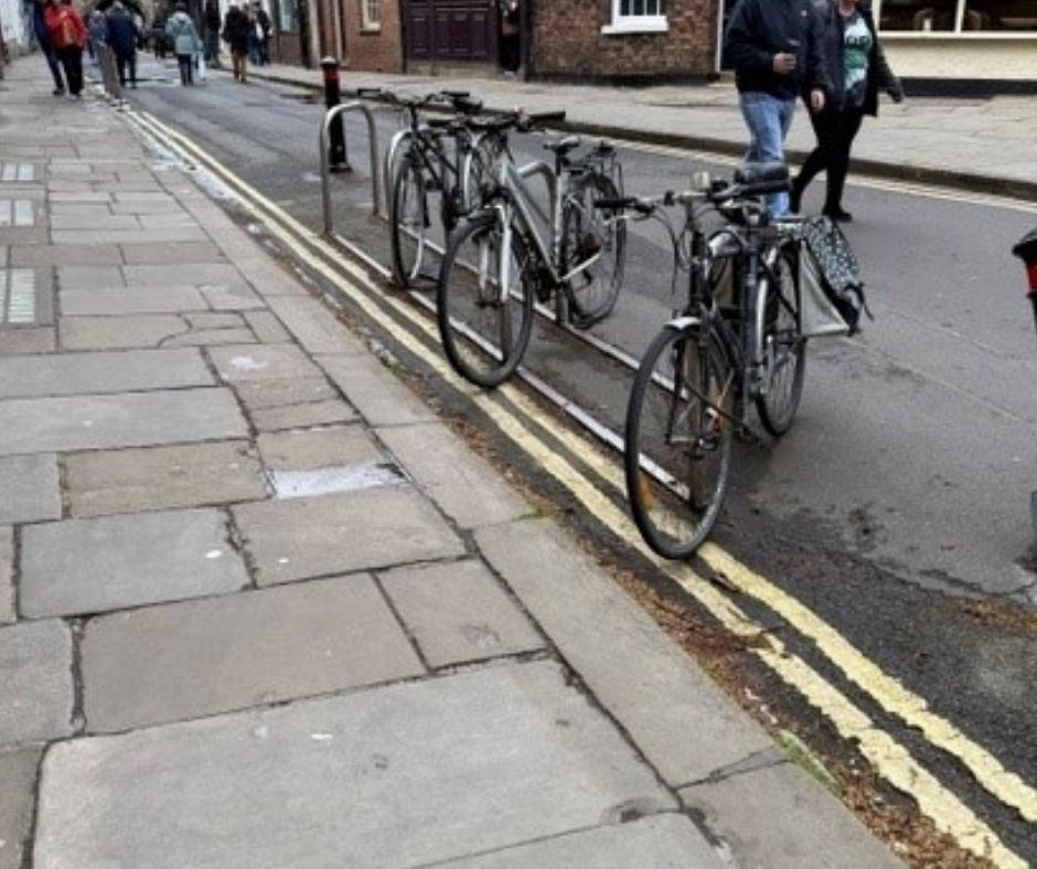 A photo showing the existing cycle parking on High Petergate, York.