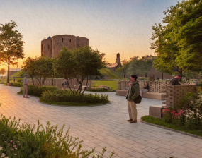 A computer generated image of what the site and proposed 'Castlegate garden' could look like.