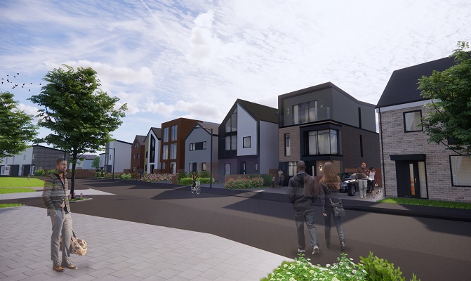 Artists impression of Self built or Custom built houses on a street