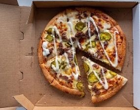 Takeaway pizza in a box