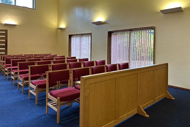 York Crematorium White Rose Chapel seating.
