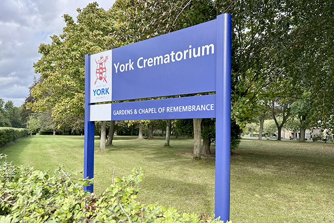 York Crematorium signage at the entrance