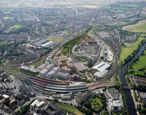 An aerial image of the York Central site