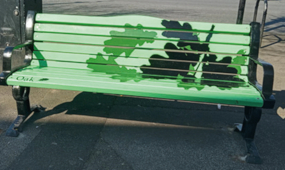 Artwork painted on a bench on Acomb Front Street