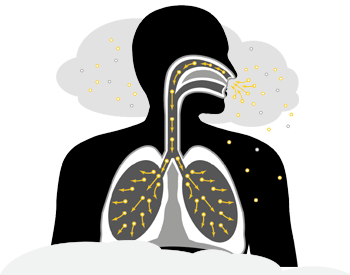 Illustration depicting a person's lungs breathing unclean air