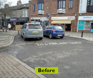 The Blue Badge parking before is not very well marked