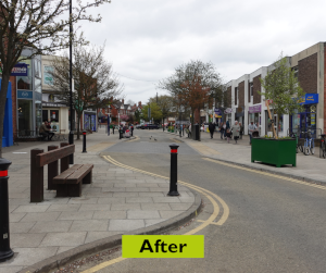 The bollards after improvements have been spaced out more and the carriageway has been resurfaced