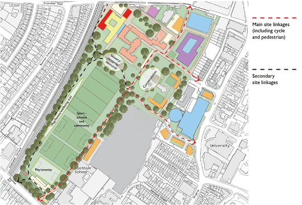 A map of Bootham Park showing the through routes.