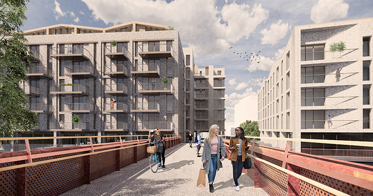 An artist's impression of a view from the new Castle Mills bridge.