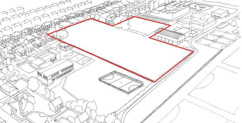 An outline of the site on a drawn map