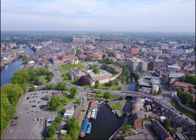 An aerial view of the Castle Gateway area.