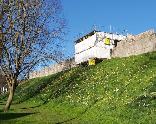 Tower Two during excavation, with scaffolding in place.