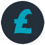 Council Plan affordability icon, blue illustration of a pound symbol.