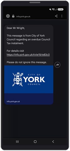 Example of a council tax reminder by text (SMS)