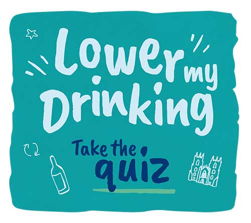Logo with the following text: Lower my Drinking, Take the quiz
