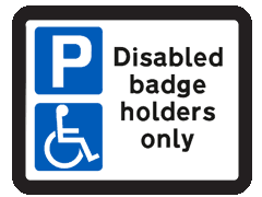 Disabled badge holders only - road sign with parking and wheelchair-user symbols