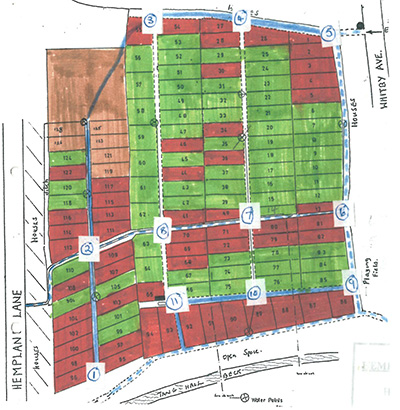 DMMO Register location map for 018: Hempland Lane Allotments. Allotment 96 to 125 and Around Paddock towards 56.