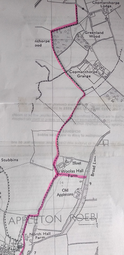 DMMO Register location map for 038: Moor Lane Copmanthorpe to The North Yorkshire County Council Boundary.