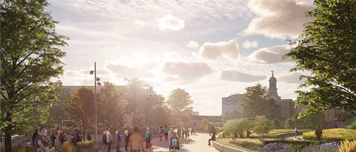 An illustrative view of the proposed new castle approach on a sunny day