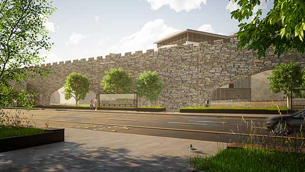 The proposed setting outside the station front, with new views of the famous City Walls