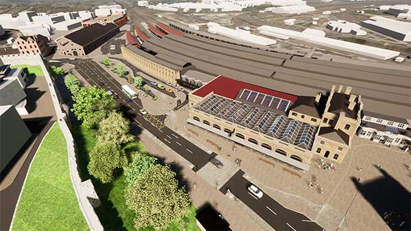Aerial view of the proposed York Railway Institute loop road (taxi rank and pick-up / drop-off point) and a new area for bus stops