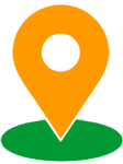 Orange location marker icon pinned in green ellipse