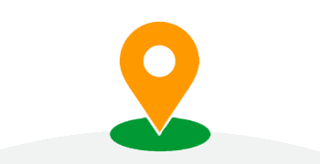 Orange location marker icon pinned in green ellipse