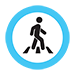 a figure crossing in a blue circle indicating a pedestrian crossing