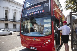 Open-top bus tours in York city centre