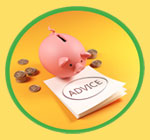 Money advice piggy bank and coins