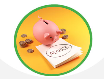 Money advice piggy bank and coins