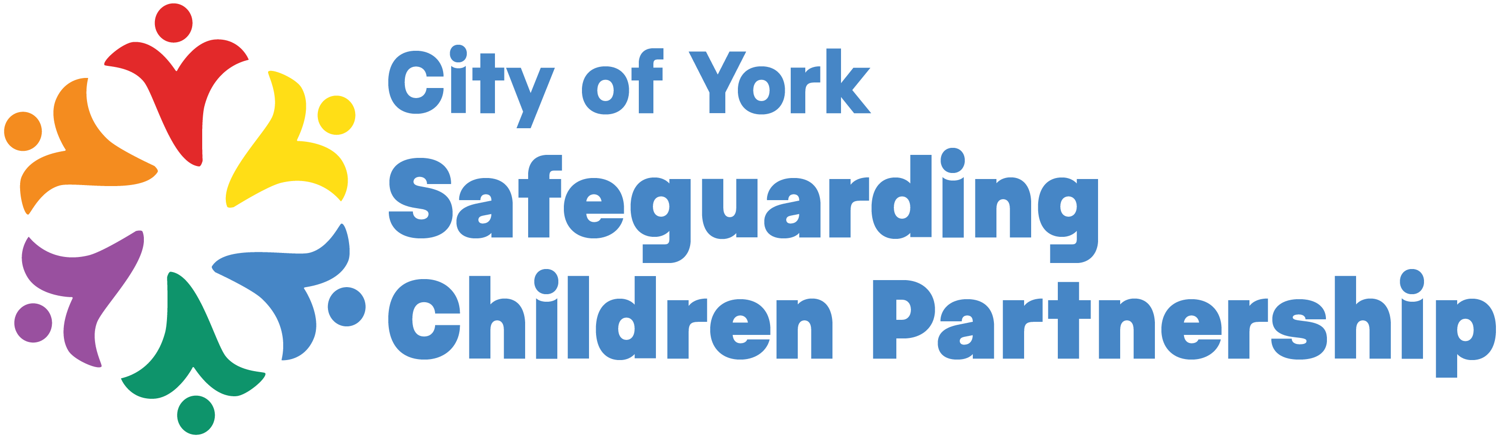 A group of stylised people form the shape of a circle. The words 'City of York Safeguarding Children Partnership' are next to the logo in light blue text.