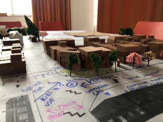 A model of the proposed plan, with comments written by attendees
