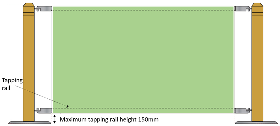 Pavement café barrier tapping rail