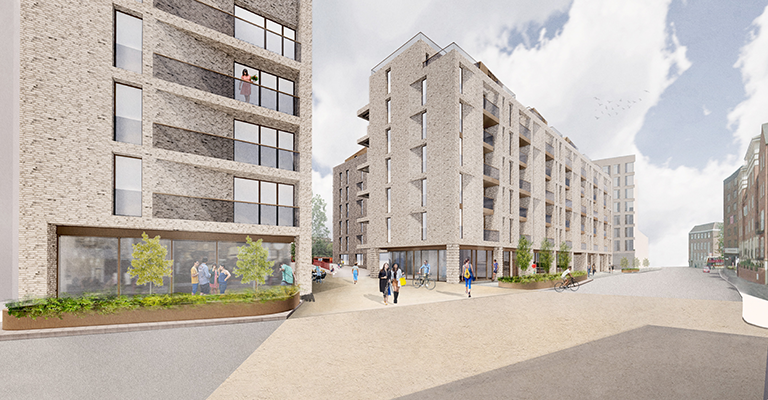 An artist's impression showing apartment blocks at the Piccadilly complex.