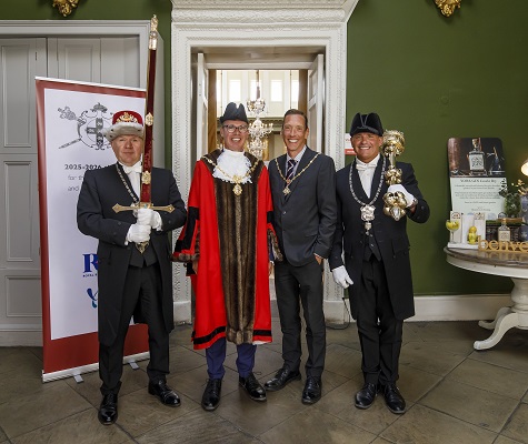 Sheriff of York Mr Paul Doughty and the Sheriffs consort Mr David Smith, flanked by the Sword bearer and the mace bearer