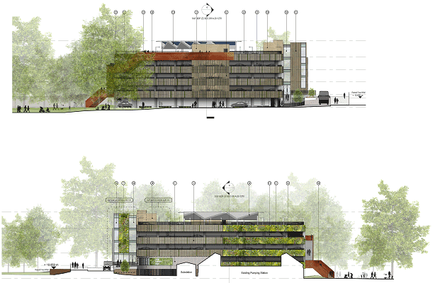 An artist's Impression showing the North and South elevation of the building.