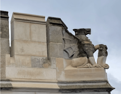 The restored griffin statues at the Guildhall