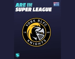 Credit: Super League. York Knights logo and text "are in the Super League".