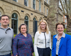 L-R, Mr Oleksandr Yurkin, Cllr Katie Lomas, Ms Inna Pylypchuk and Cllr Claire Douglas standing outside West Offices