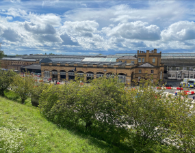 A photo of York Station taken from the city walls