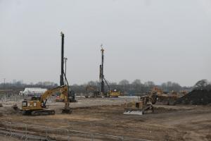 Bulldozers and diggers work on building the York Stadium Leisure Complex.