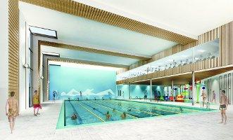 An artist's impression of swimming facilities.