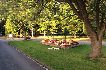 York Crematorium entrance and flowers